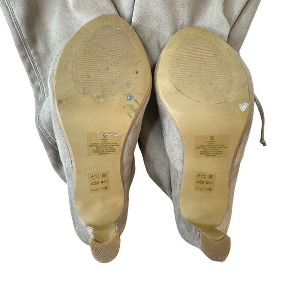 Express "TISSU" Ultra High Heel Boots Tan Over The Knee Women's Stretch Size 9 - Picture 10 of 14